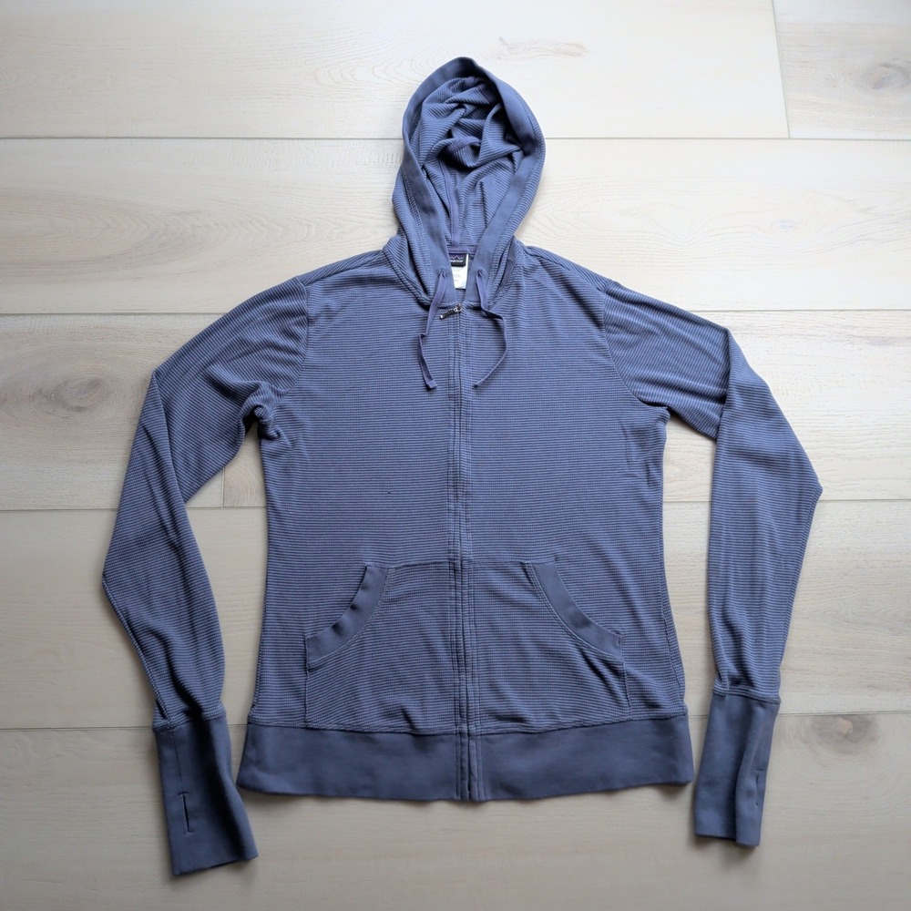 Patagonia Mandeville Hoodie Full Zip Womens L Blue Thumbholes Waffle Knit 74191